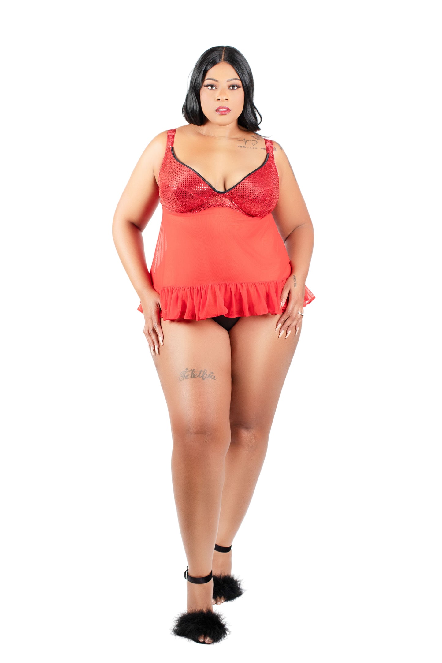 Lady In Red Baby doll with sequin bra cup