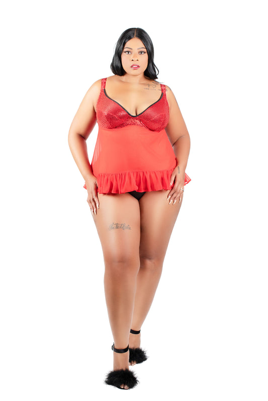 Lady In Red Baby doll with sequin bra cup