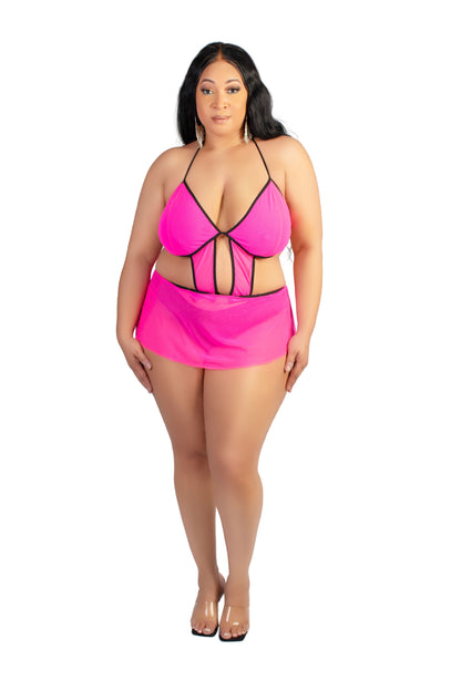 Evening Pleasure Halter neck, lined bralette cup, with attached circle skirt