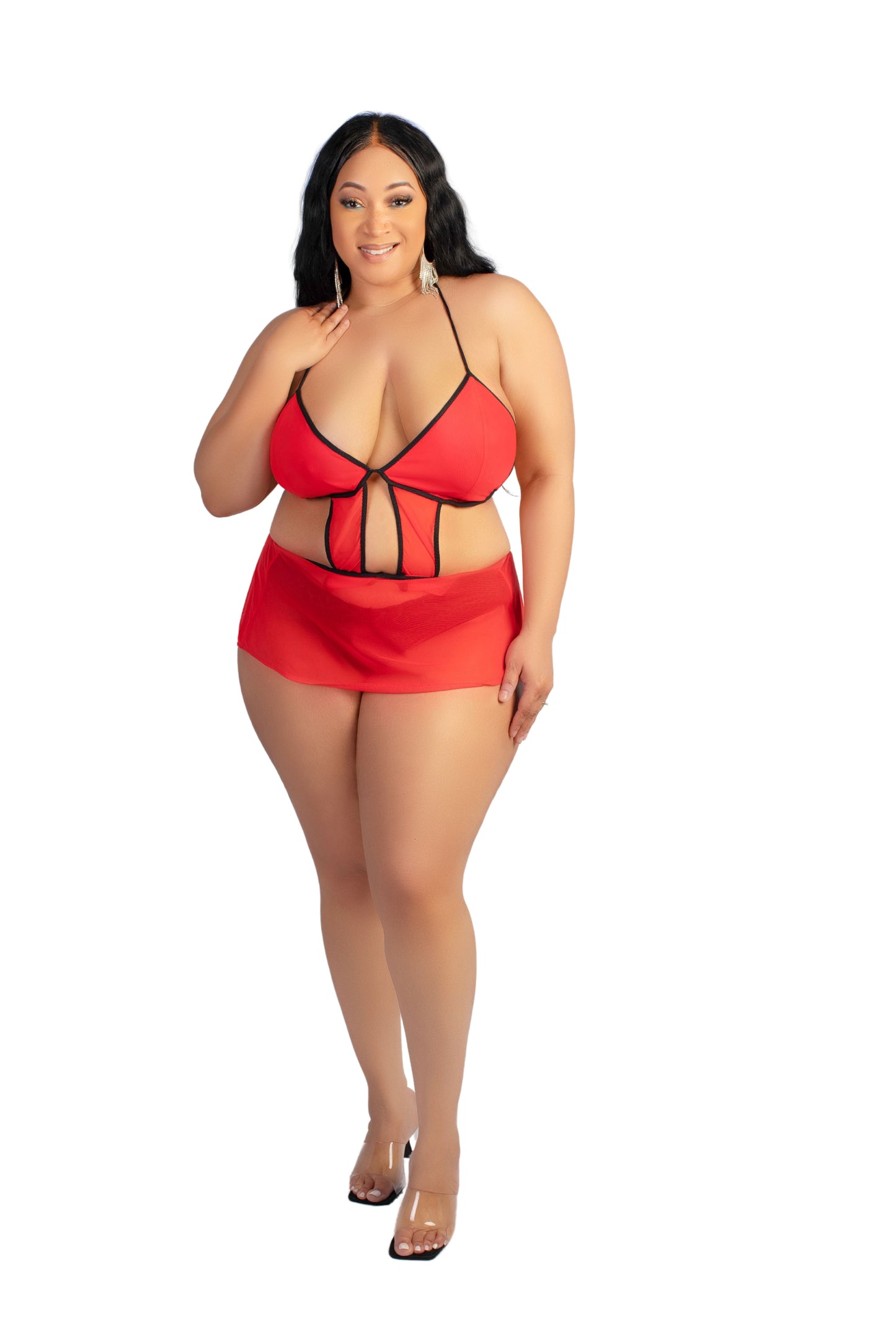 Evening Pleasure Halter neck, lined bralette cup, with attached circle skirt