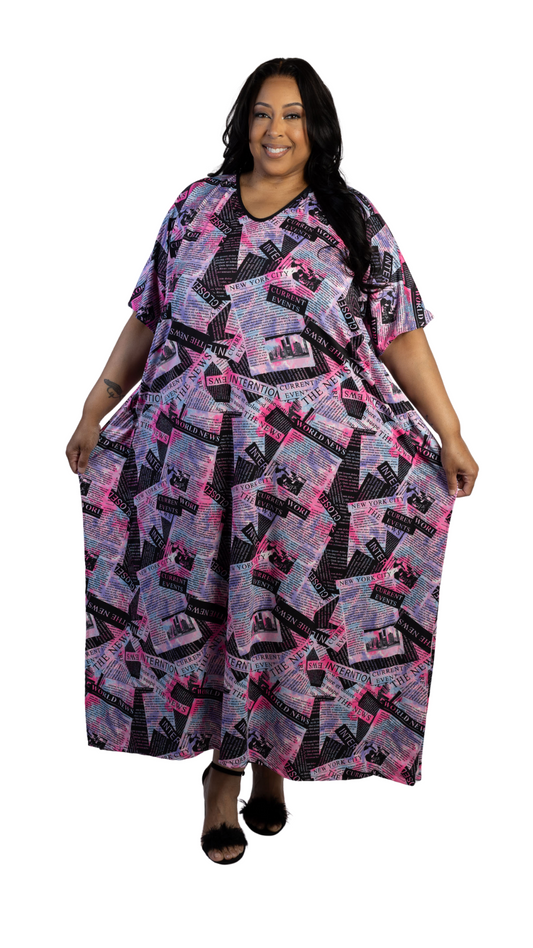 Newspaper Print Maxi Kaftan