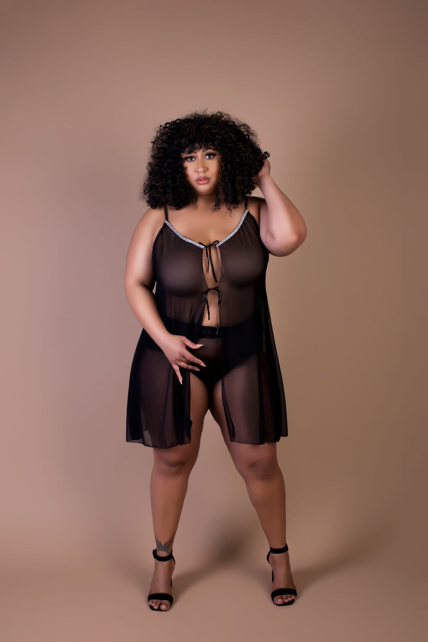 Sheer Mesh Chemise — Black